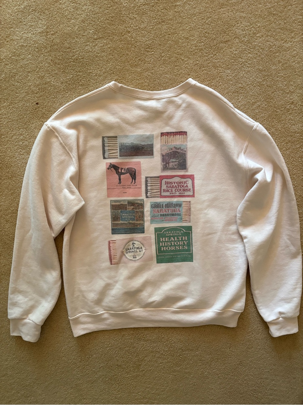 Saratoga Springs Health History Horses Cream Boutique Sweatshirt